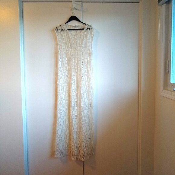 ZARA off white Elegant Sheer Floral-Lace dress NWOT - Picture 1 of 7